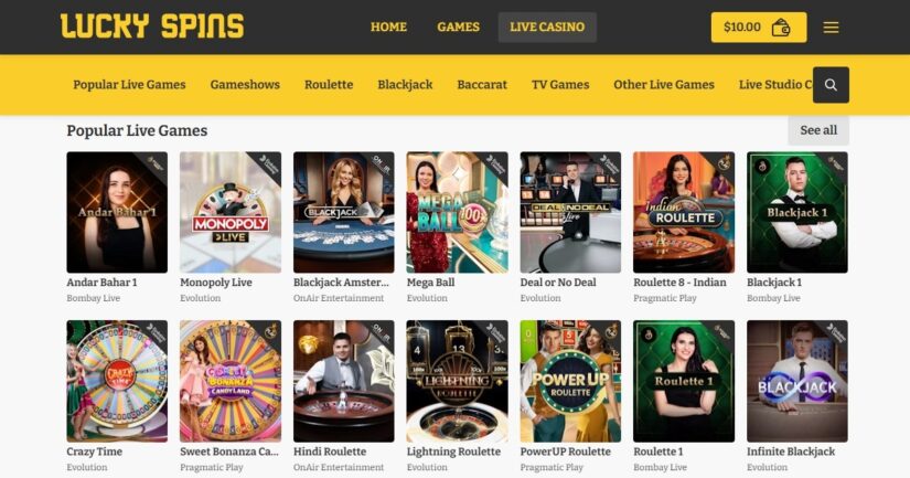 $10 deposit casino live games