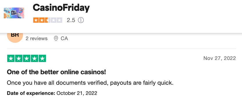 The first positive review from a Casino Friday player
