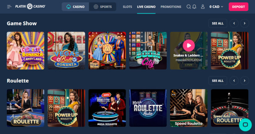 Platin Casino provides an exciting live casino section