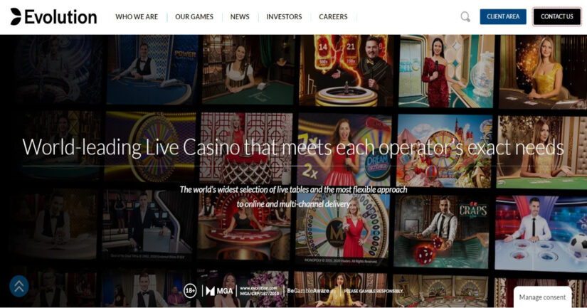Live gaming section of Evolution Gaming, a software provider