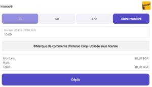 Indiquez le montant de 10$ que vous souhaitez déposer dans le casino.