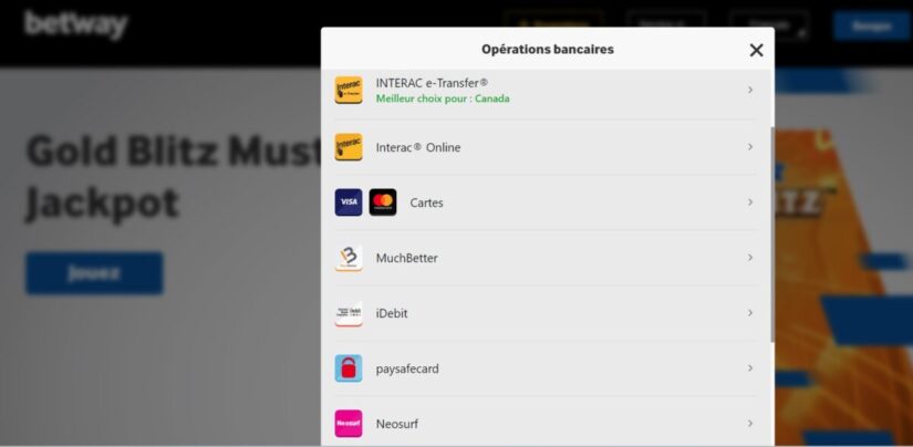 Betway méthodes de paiement