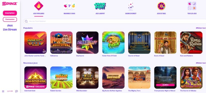 Spinz casino jeux
