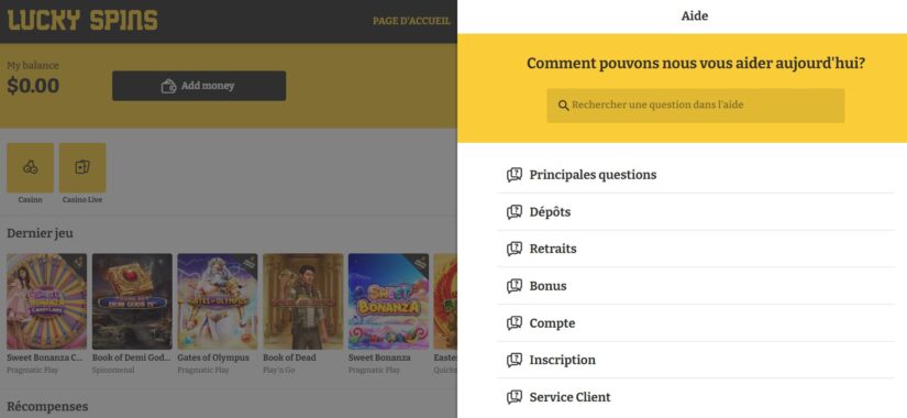 Service client de Lucky Spins