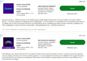 Sélectionnez un site de jeux en ligne qui présente un bonus sans dépôt.