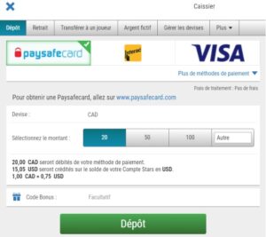 Réaliser un premier dépôt avec Paysafecard dans un casino en ligne - Étape 3.