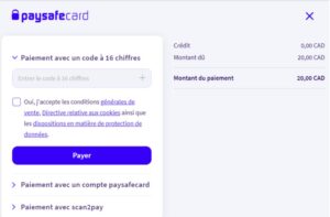 Finaliser votre dépôt avec Paysafecard dans un casino en ligne.